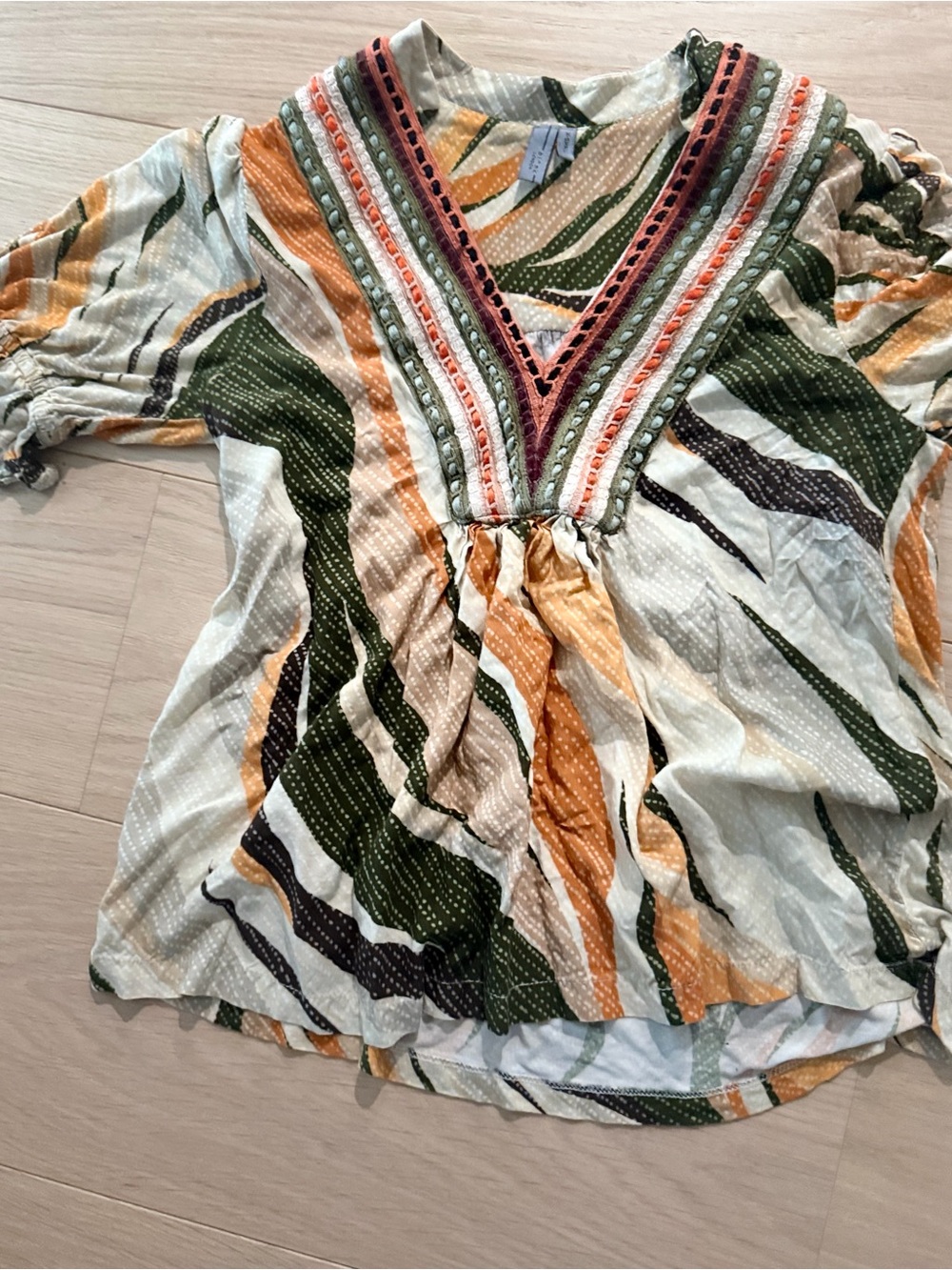 Boho V-Neck Tunic in Green & Mustard